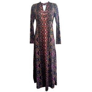 Free People Caberet Paisley Long Sleeve Maxi Dress Women XS Purple Black Red